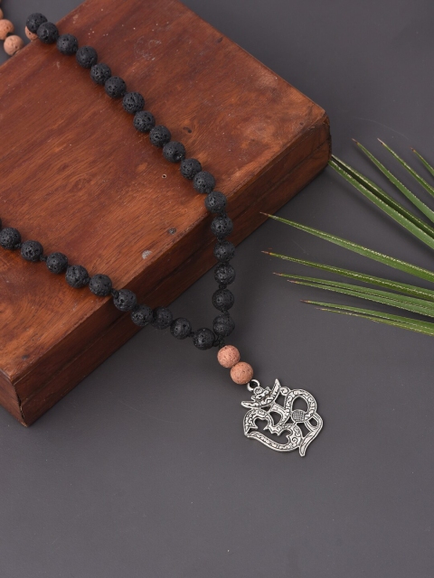 

Tistabene Men Silver-Toned & Black Alloy Silver-Plated Beaded Necklace