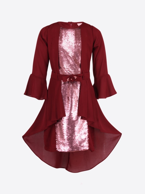 

CUTECUMBER Girls Maroon Embellished Georgette A-Line Dress