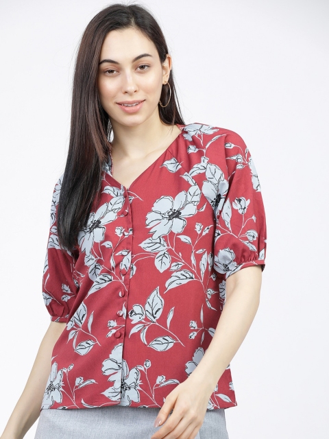 

Tokyo Talkies Grey & Pink Floral Puff Sleeve Shirt Style Top
