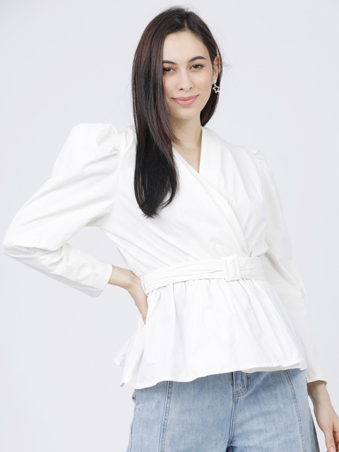 

Tokyo Talkies White Wrap Top with Belt