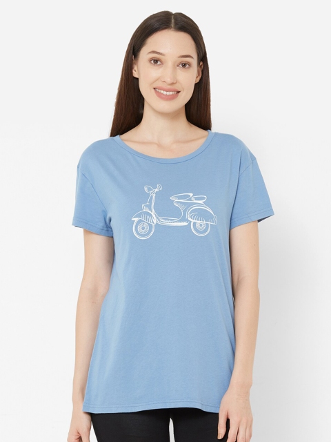 Mystere Paris Women Blue Scooter Graphic Printed Lounge T-shirt