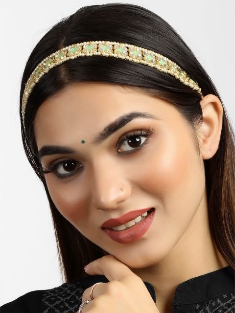 

KARATCART Women Lime Green & White Embellished Hairband