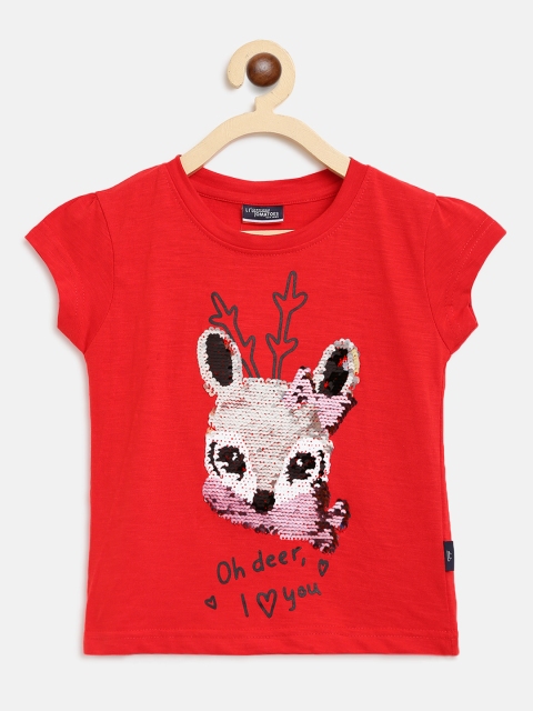 

Lil Tomatoes Girls Red Flip-Sequinned Regular Top