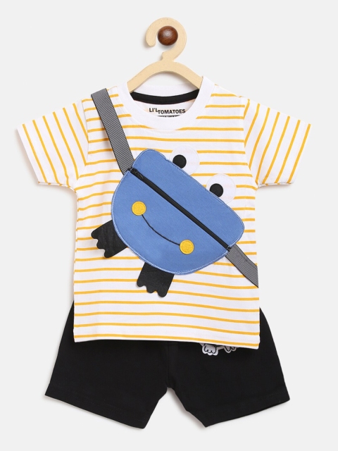

Lil Tomatoes Kids Yellow & White Striped Printed Pure Cotton T-Shirt With Shorts