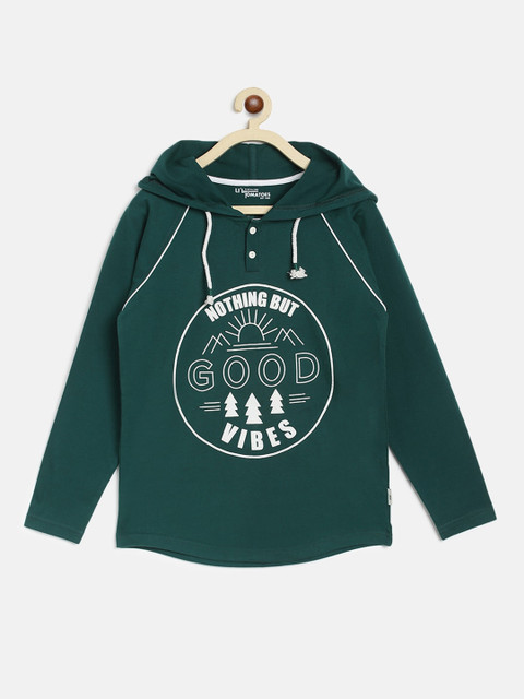 

Lil Tomatoes Boys Green Printed Hooded Sweatshirt