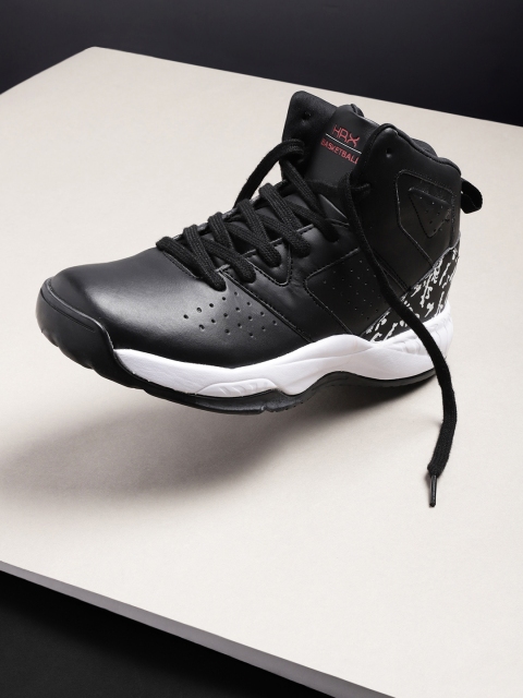 

HRX by Hrithik Roshan Unisex Black Perforated Mid-Top Basketball Sneakers