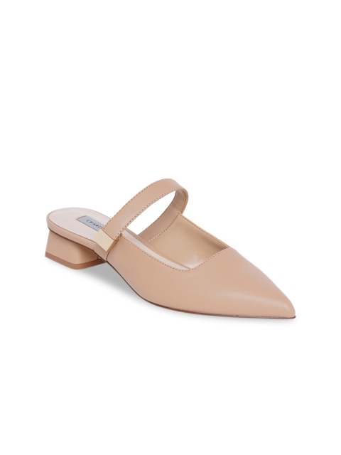 

CHARLES & KEITH Beige PU Block Mules with Buckles