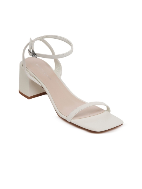

CHARLES & KEITH Women White Colourblocked Block Sandals With Ankle Loop