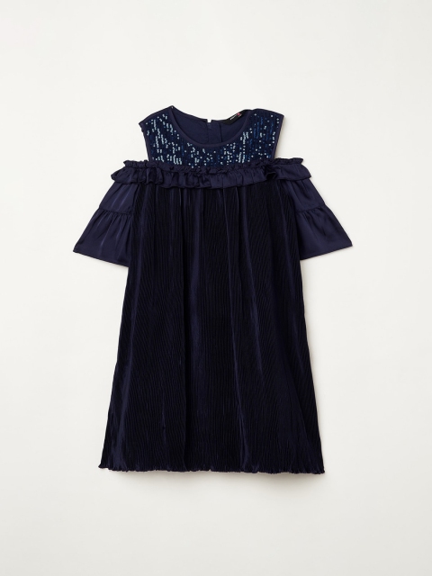 

Pretty Me by Fame Forever Girls Navy Blue Embellished Cold Shoulder A-Line Dress