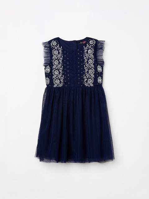 

Pretty Me by Fame Forever Navy Blue Ethnic Motifs Embroidered Net Dress