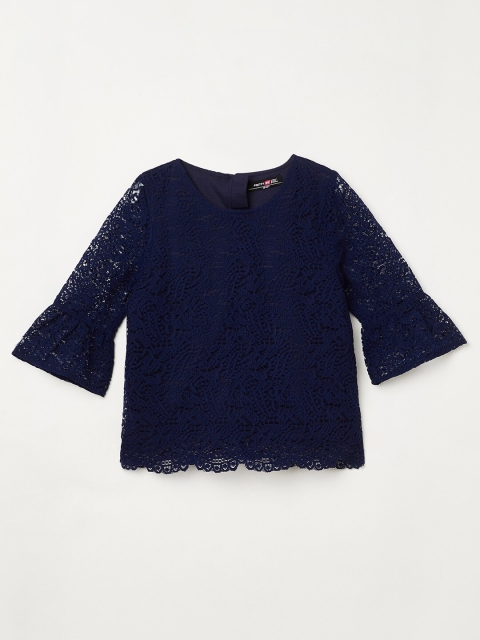 

Pretty Me by Fame Forever Girls Navy Blue Self Designed Regular Top
