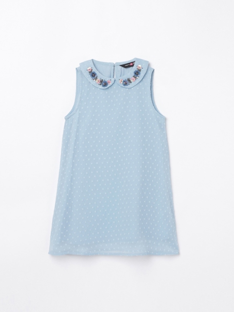 

Pretty Me by Fame Forever Girls Blue Self Designed Peter Pan Collar A-Line Dress