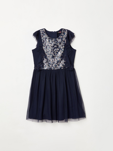 

Pretty Me by Fame Forever Girls Navy Blue & Silver Sequined Embellished Net Dress