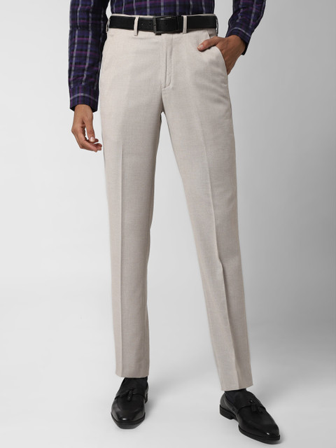 

Peter England Elite Men Beige Textured Slim Fit Formal Trousers