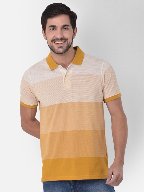 

COBB Men Yellow Striped Polo Collar T-shirt