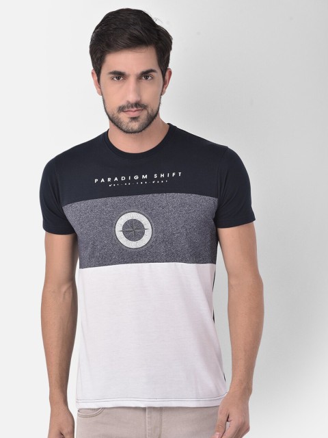 

COBB Men Navy Blue & White Colourblocked Cotton T-shirt