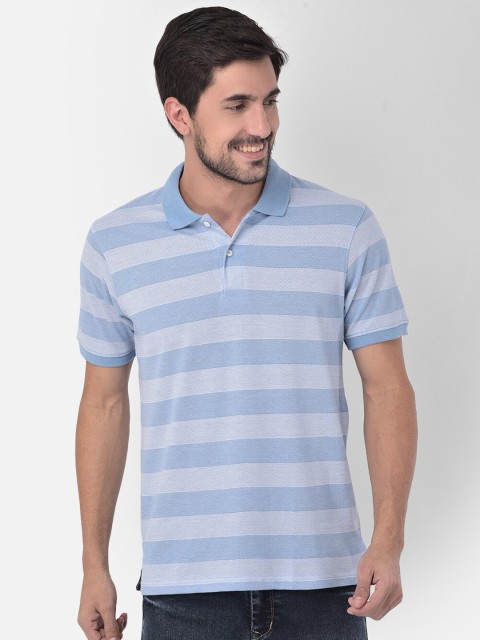 

COBB Men Blue Striped Polo Collar T-shirt