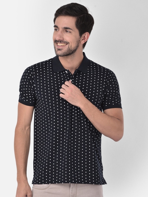 

COBB Men Navy Blue & White Polka Dots Printed Polo Collar T-shirt