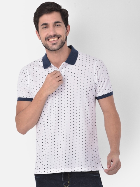 

COBB Men White & Blue Micro Ditsy Printed Polo Collar T-shirt