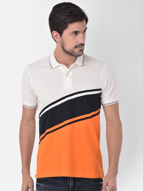 

COBB Men White Orange Colourblocked Polo Collar Pure Cotton T-shirt
