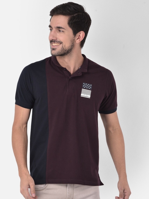 

COBB Men Burgundy Colourblocked Polo Collar T-shirt