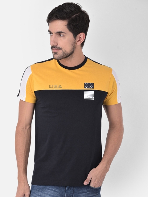 

COBB Men Navy Blue & Yellow Colourblocked T-shirt