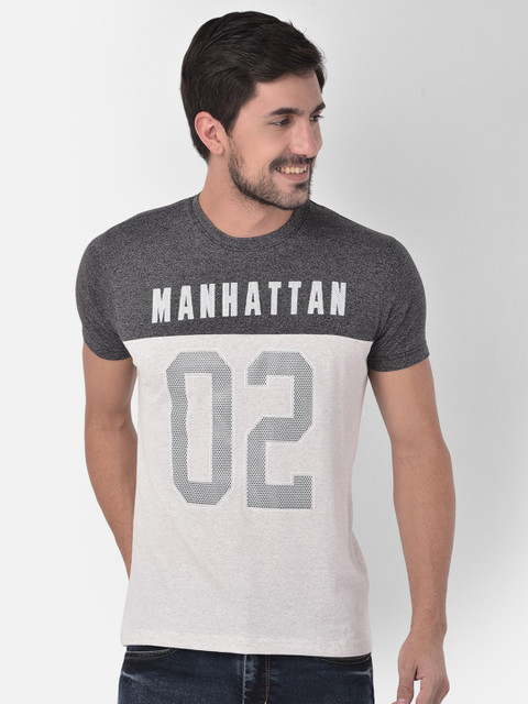 

COBB Men Grey & White Varsity Print Colourblocked T-shirt