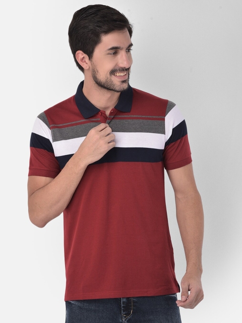 

COBB Men Maroon Striped Polo Collar T-shirt