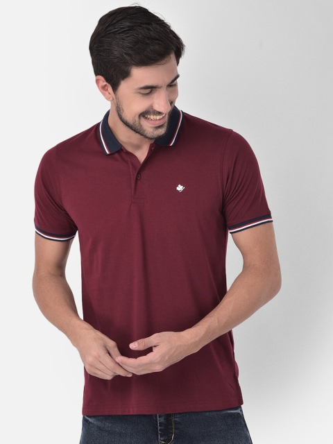 

COBB Men Burgundy & Black Polo Collar T-shirt