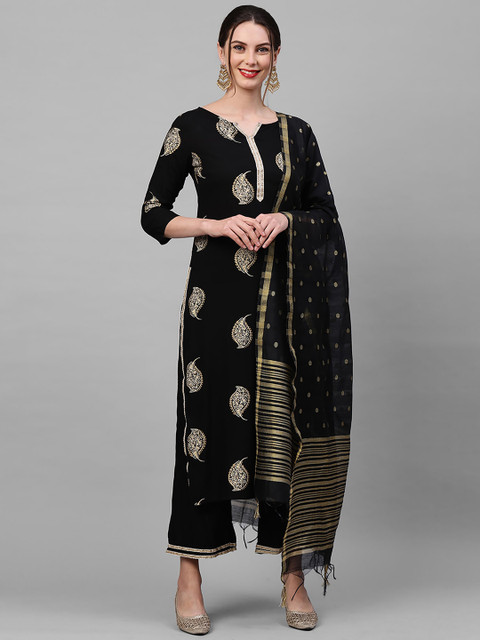 

Indo Era Women Black Ethnic Motifs Printed Kurta with Palazzos & With Dupatta