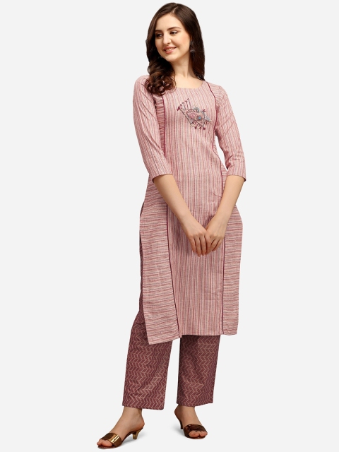 

Youthnic Women Pink Striped Panelled Straight Kurta
