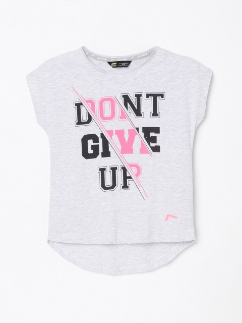 

Fame Forever Active Girls Grey Typography Printed T-shirt