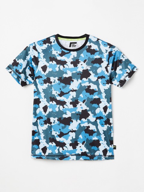 

Fame Forever Active Boys Blue & Black Abstract Printed T-shirt