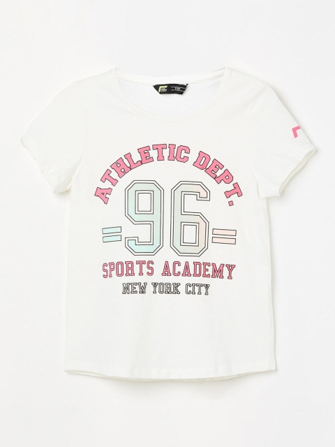 

Fame Forever Active Girls Off White & Pink Typography Printed T-shirt