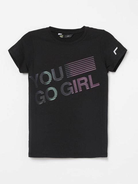 

Fame Forever Active Girls Black Typography Printed T-shirt