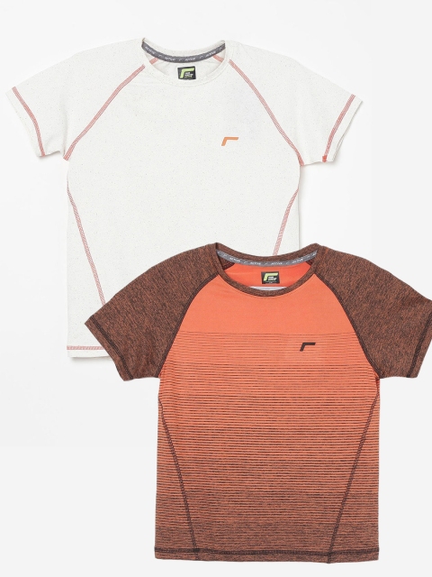 

Fame Forever Active Girls Pack of 2 White & Brown Self Design T-shirt