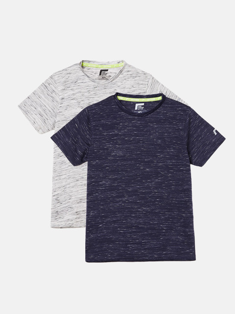 

Fame Forever Active Boys Pack of 2 Grey Melange & Navy Blue Self Design T-shirt