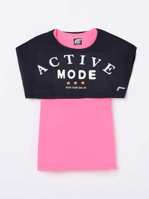 

Fame Forever Active Girls Pink Typography Printed Extended Sleeves T-shirt