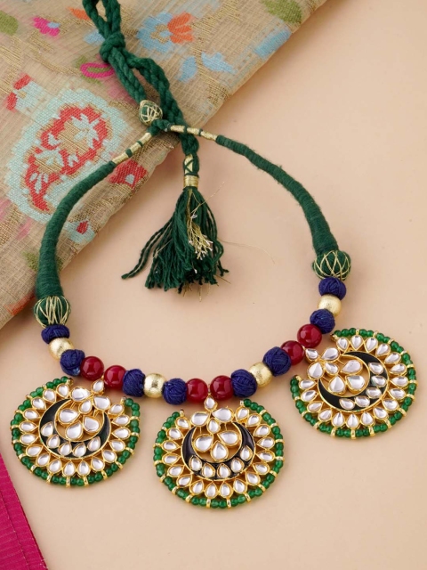 

Tistabene Women Traditional Kundan Meena Beaded Necklace, Gold