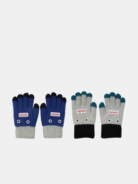 

FabSeasons Pack of 2 Kids Blue & Grey Acrylic Gloves