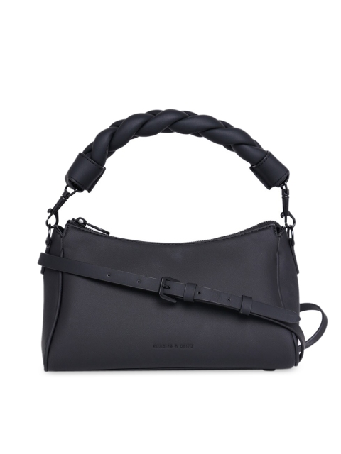 

CHARLES & KEITH Black Solid Structured Handheld Bag With Detachable Sling Strap