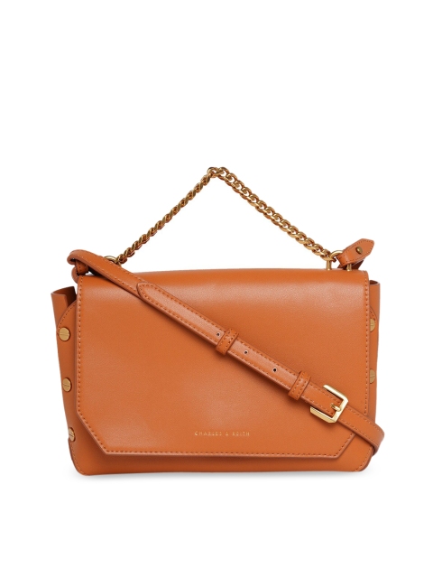 

CHARLES & KEITH Brown PU Structured Handheld Bag With Detachable Sling Strap