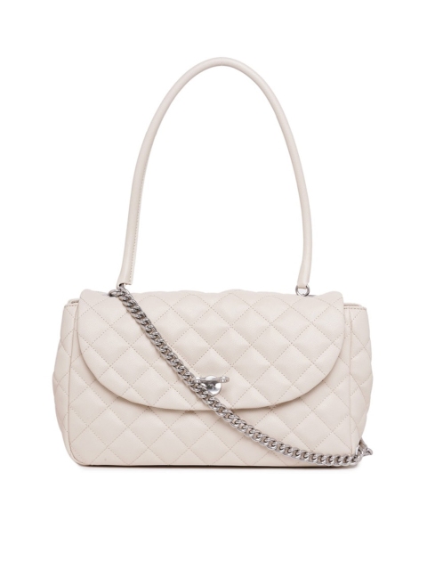 

CHARLES & KEITH Cream-Coloured Textured PU Structured Handheld Bag with Quilted