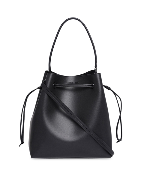 

CHARLES & KEITH Black Solid Bucket Tote Bag With Detachable Sling Strap