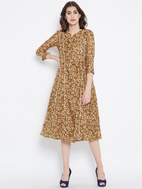 

Be Indi Wome Olive Floral Printed A-Line Midi Dress