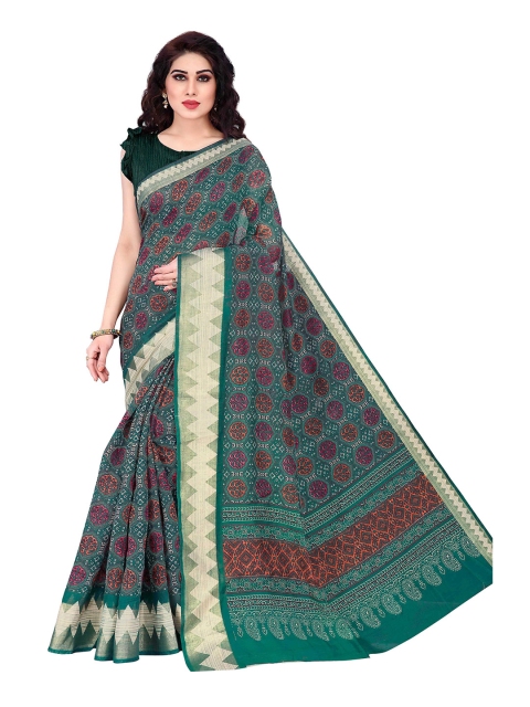 

KALINI Green & Orange Printed Designer Saree