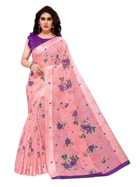 

KALINI Pink & Purple Floral Printed Zari Designer Bagh Saree