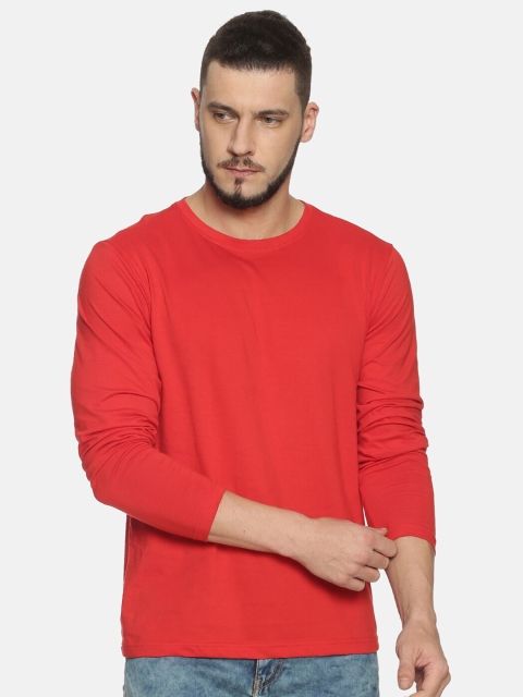 

IVOC Men Cotton Red Solid T-shirt