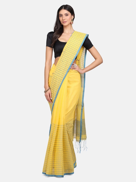

Mirraw Yellow & Turquoise Blue Woven Design Silk Cotton Saree