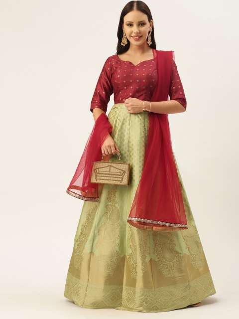 

EthnoVogue Green & Maroon Made to Measure Lehenga & Blouse With Dupatta